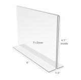 FixtureDisplays® 6PK 6 x 4" Clear Acrylic Sign Holder for Tabletops, Horizontal Table Tent Frame Photo Sign Menu, Bottom Insert, T-style 11193-2-6X4-6PK Peel off protective film (white) before use.
