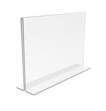FixtureDisplays® 6PK 6 x 4" Clear Acrylic Sign Holder for Tabletops, Horizontal Table Tent Frame Photo Sign Menu, Bottom Insert, T-style 11193-2-6X4-6PK Peel off protective film (white) before use.