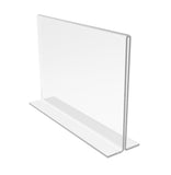 FixtureDisplays® 6PK 6 x 4" Clear Acrylic Sign Holder for Tabletops, Horizontal Table Tent Frame Photo Sign Menu, Bottom Insert, T-style 11193-2-6X4-6PK Peel off protective film (white) before use.