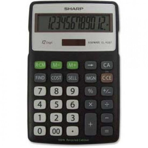 Sharp? 12 Digit Calculator, ELR287BBK, 4 1/3 X 6 7/8 X 3/4, Black/Silver