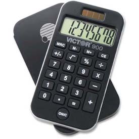 Victor? 8 Digit Pocket Calculator, 900, Dual Power, Black