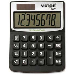 Victor? 8 Digit Mini Desktop Calculator, 1000, Dual Power, Black