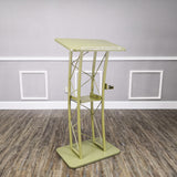 FixtureDisplays@I Light Green Hue Gol Id Color Curved Podiun, Truss Metal/ Wood Pulpit Lectern with a Saucer 11568-GOLD