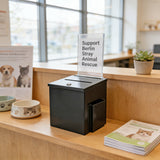 Box, Metal Donation Suggestion Key Drop Fundraising w/Sign Holder Black 10918-black+11460-2