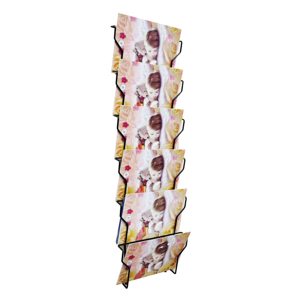 FixtureDisplays® 7.45 Wide X 5.5-8.5" Tall Greeting Card, Post Card Rack, 6 Pockets, Overal 7.8 X 2 X 27.7" Wall Mounting Holder 11714-LARGE