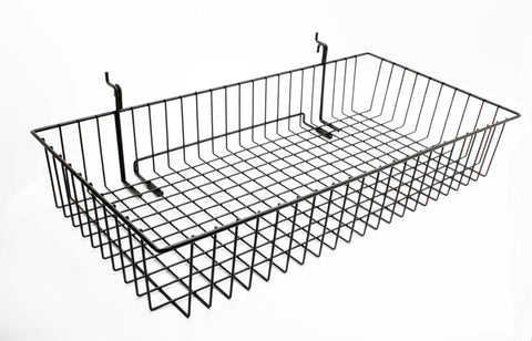 24 x 12 Metal Gridwall Basket w/ Hooks   Black 119074
