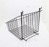 12 x 12 Metal Gridwall Slatwall Basket w/ Hooks   Black 119075