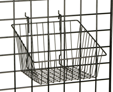 12 x 12 Metal Gridwall Slatwall Basket w/ Hooks   Black 119075