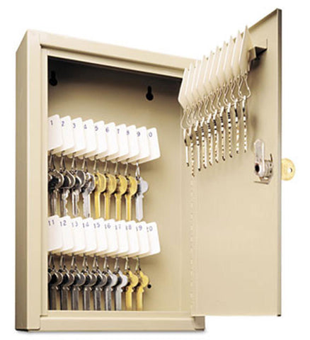Key Box Cabinet with 30 Hooks, Wall Mounting & Locking, Tags Included   Beige