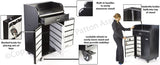 Valet Podium with Key Cabinet, Locking Drawer, & Wheels, 150 Hooks   Black