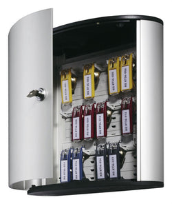 Key Box Cabinet with 18 Hooks, Wall Mounting & Locking, Tags Included   Silver
