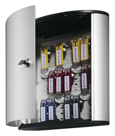 Key Box Cabinet with 18 Hooks, Wall Mounting & Locking, Tags Included   Silver