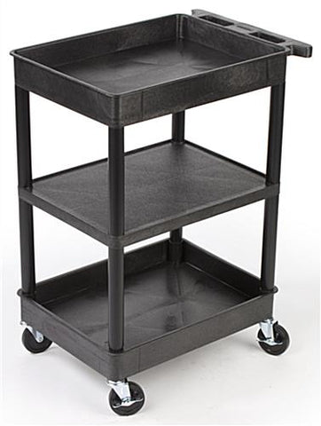 40 Plastic Utility Cart, 2 Trays & 1 Shelf   Black 119114