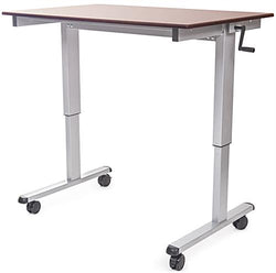 47.25 Mobile Sit or Stand Desk, Height Adjustable with Crank, Steel Dark Walnut
