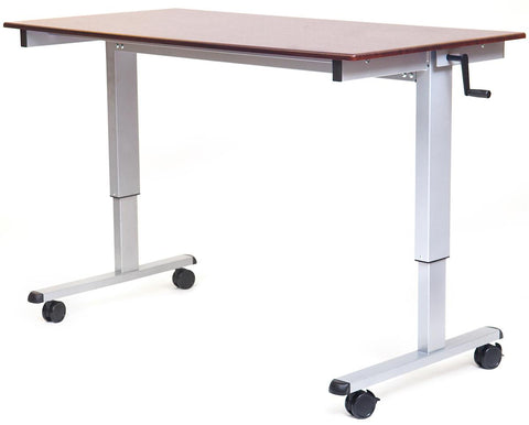 59 Mobile Sit or Stand Desk, Height Adjustable with Crank, Steel ¨C Dark Walnut