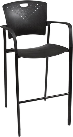 Stackable Office Stool with Foot Rest and Arms, Plastic   Black 119161