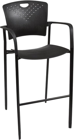 Stackable Office Stool with Foot Rest and Arms, Plastic   Black 119161
