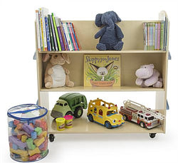 3 Tiered Children's Book Cart Display for Floor, Double Sided, Wood   Natural