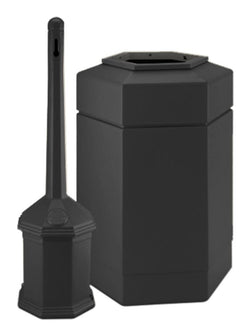 30 Gallon Outdoor Trash Can & Ashtray Combo, Hexagonal   Black 119183