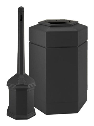 30 Gallon Outdoor Trash Can & Ashtray Combo, Hexagonal   Black 119183