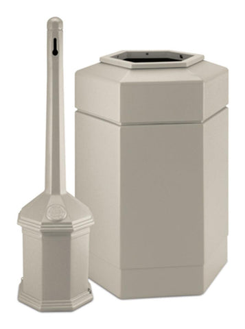 30 Gallon Outdoor Trash Can & Ashtray Combo, Hexagonal   Beige 119184