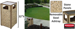 24 Gallon Outdoor Trash Can w/ Ashtray, Stone Panels, Square   Brown 119194