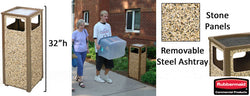 12 Gallon Outdoor Trash Can w/ Ashtray, Stone Panels, Square   Brown 119195