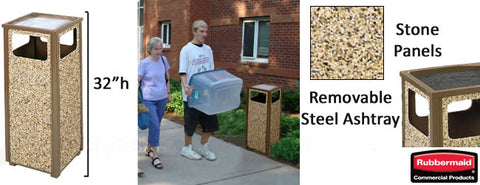 12 Gallon Outdoor Trash Can w/ Ashtray, Stone Panels, Square   Brown 119195
