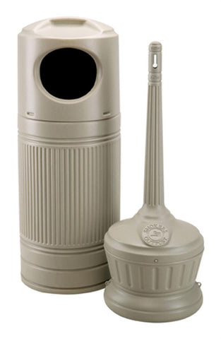 30 Gallon Outdoor Trash Can & Ashtray Combo   Beige 119198