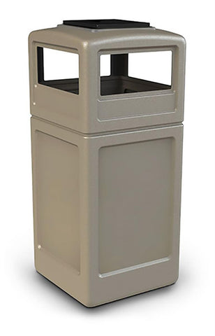 42 Gallon Outdoor Trash Can w/ Lid, Square   Beige 119200