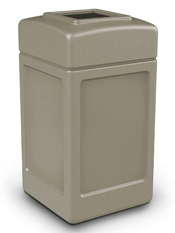 42 Gallon Outdoor Trash Can w/ Open Lid, Square   Beige 119218