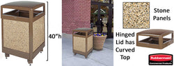 38 Gallon Outdoor Trash Can w/ Lid, Stone Panels, Square   Brown 119219