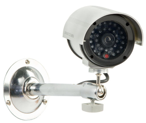 Fake Security Camera, Indoor Use, Tilts, Rotates, Locks in Place, Silver Finish