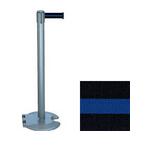 39 Gray Stanchion Post with 7.5' Retractable Belt   Black w/ Blue Stripe 119327