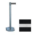 39 Gray Stanchion Post with 7.5' Retractable Belt   Black w/ White Stripe