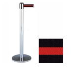 38 Chrome Stanchion Post with 13' Retractable Belt   Black w/ Red Stripe 119339