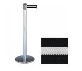 38 Chrome Stanchion Post with 13' Retractable Belt   Black w/ White Stripe
