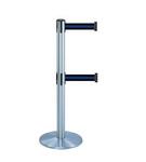 38 Chrome Stanchion Post with (2) 7.5' Retractable Belts   Black w/ Blue Stripe