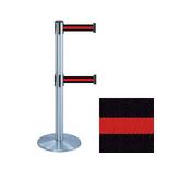 38 Chrome Stanchion Post with (2) 7.5' Retractable Belts   Black w/ Red Stripe