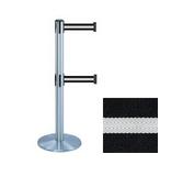 Chrome Stanchion Post with (2) 7.5' Retractable Belts   Black w/ White Stripe