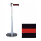 38 Chrome Stanchion Post with 7.5' Retractable Belt   Black w/ Red Stripe