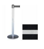 38 Chrome Stanchion Post with 7.5' Retractable Belt   Black w/ White Stripe