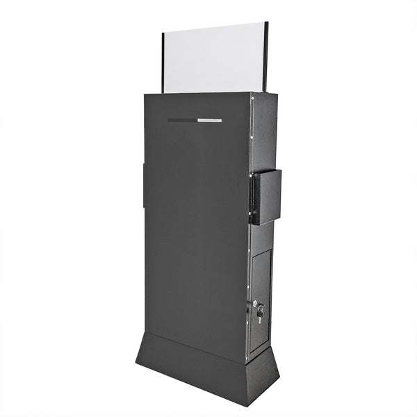 Black Metal Ballot Box w/Side Pockets, Lockable, 17 x 8.7 Header, Floorstanding  119578-BLK