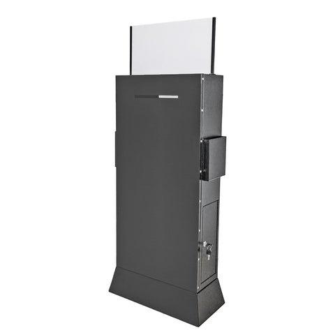 Black Metal Ballot Box w/Side Pockets, Lockable, 17 x 8.7 Header, Floorstanding  119578-BLK