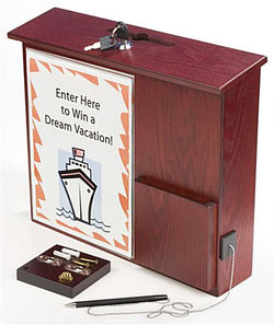 Wooden Ballot Box w/ Sign Holder, Pocket, Pen & Lock, Wall or Countertop119607