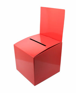 7PK Cardboard Ballot Box with Removable Header, Slanted Top   Red 119615