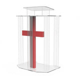 Podium, Clear Ghost Acrylic w/ 110V Lighted Cross Pulpit, Lectern   Assembled