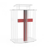 Podium, Clear Ghost Acrylic w/ 110V Lighted Cross Pulpit, Lectern   Assembled