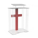 Podium, Clear Ghost Acrylic w/ 110V Lighted Cross Pulpit, Lectern   Assembled