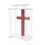 Podium, Clear Ghost Acrylic w/ 110V Lighted Cross Pulpit, Lectern   Assembled 11969 RED assembled
